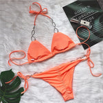 Sexy Halter Diamond Bikini Women Swimsuit Female Metal Chains Swimwear Two Pieces Bikini set Brazilian Bather Bathing Suit Swim