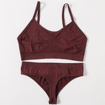 Women Seamless Bra And Panties Set Low Waist Thongs Female Comfort Non-wire Brassiere Sports Ribbed Underwear Set Sexy Lingerie