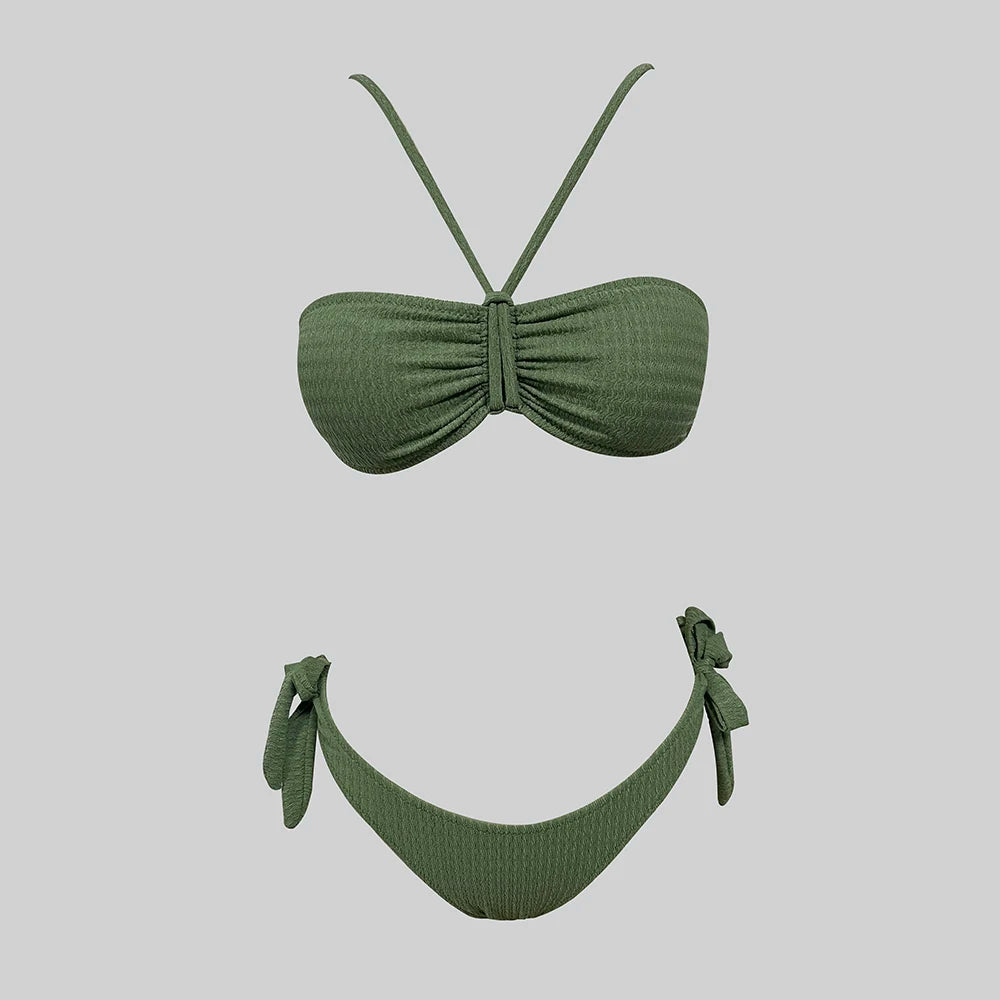 ZTVitality Solid Ribbed Lace Up Sexy Bikini 2026 New Padded Bra Low Waist Brazilian Swimsuit Female Swimwear Women Bathing Suit