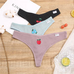 4Pcs/set Cotton Thongs Women Low-Rise Bikini Underwear M-XL Comfortable G-string Female Fruit Embroidery T-Back Panties Lingerie