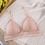 Women Bralette Sexy Lingerie French Style Lace Bra Triangle Cup Brassiere V-neck Solid Color Adjustable Underwear Padded Bra