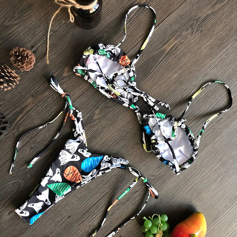 Sexy Ruffle Frilled Micro Thong Bikini 2025 Women Swimwear Female Swimsuit Two-pieces Bikini set String Bather Bathing Suit Swim