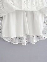 Foridol White Lace Sleeveless Summer Dress Women Hollow Out Embriodery Sundress Casual Button Beach Boho Vintage Short Dress