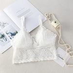 Women Full Floral Lace V-Neck Bralette One Size Scalloped Lace Wireless Camisole Bra Detachable Adjustable Thin Straps Lingerie
