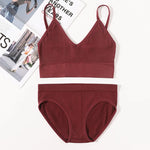Women Seamless Bra And Panties Set U Back Bra Crop Top Sexy Lingerie Set No Pads Brassiere Low Rise Briefs Ladies Underwear Set