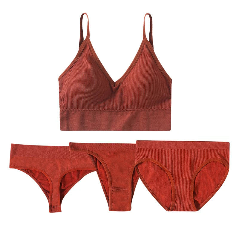 4pcs/set Women Underwear Set Active Wear Bra Top Female U Back Sports Bra And Panties Set G-String Thongs Sexy Lingerie