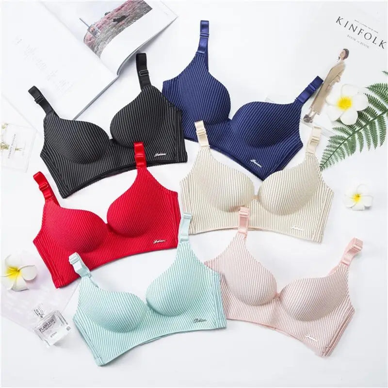 Thin Style Adjustable Shoulder Strap Bra Wireless AB Cup Brassiere Breathable Sleep Bralette Sexy Stripe Gather Women's Underwea