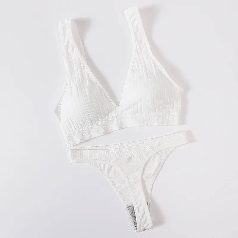 Women's Seamless Bra Panties Set Female Wirefree Brassiere Top Sports Underwear High Waist Briefs V Neck Sexy Lingerie Set