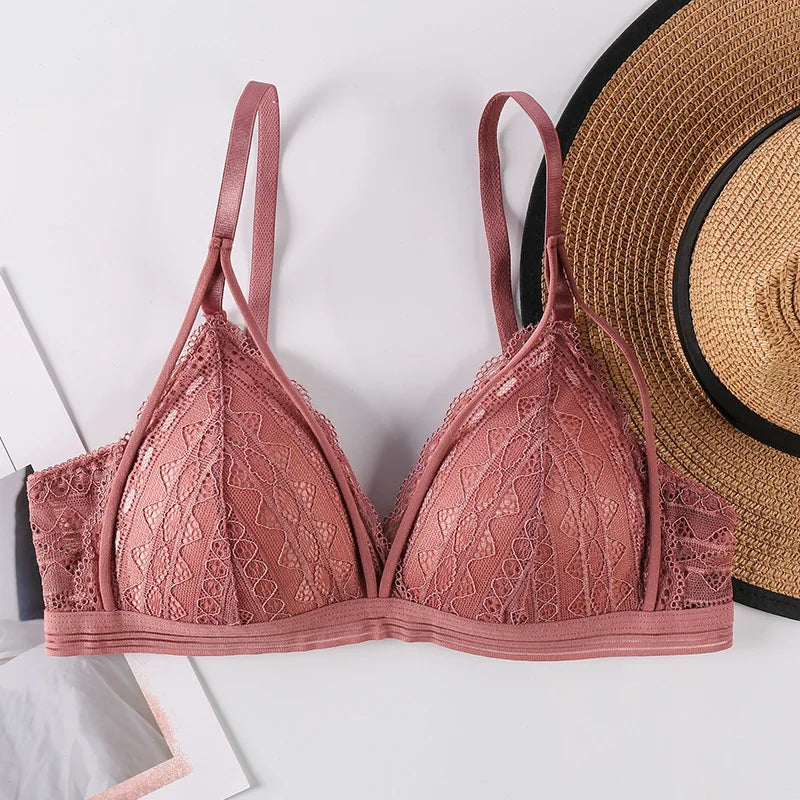 Floral Lace Bra Push-Up Bra For Women Lace Bralette Female Sexy Lingerie V-Neck Brassiere Wire Free Light Pads Underwear