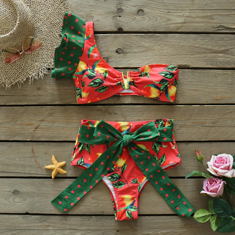 Two-Pieces Women Floral 2025 Push-Up Padded Bra Ruffles Bandage Bikini Set Swimsuit Swimwear Bathing Suit Beachwear Biquini
