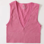 Deep V-Neck Crop Top 18 Colors Slim Fit Tank Stretchy Sleeveless Crop Vest Casual Ribbed Knit Top Low Cut Summer Camisole M-XL