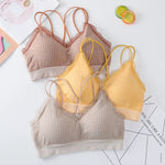 Gingham Lace Cross-Back Bralette Wireless Wrap Bra Sexy Lingerie Stretchy Beauty Cross Back Underwear Plaid Lace Trim Tube Bra