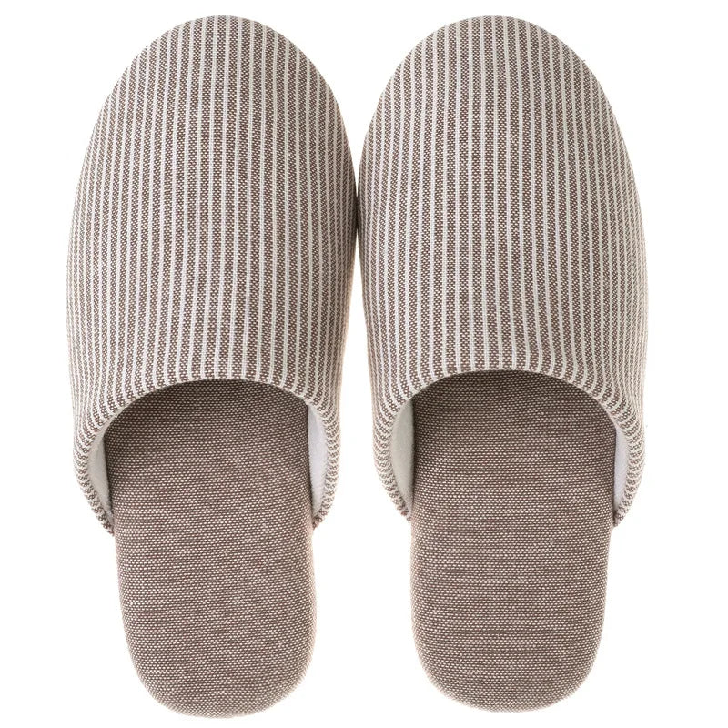 Japanese Style Mute Slippers Women Men Home Cotton Slipper Breathable Fabric Couple Spring Summer Shoes Suede Sole Ladies Slides
