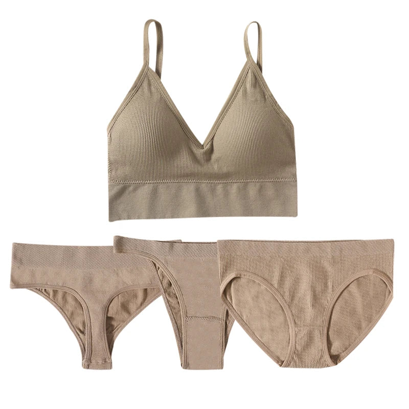 4pcs/set Women Underwear Set Active Wear Bra Top Female U Back Sports Bra And Panties Set G-String Thongs Sexy Lingerie