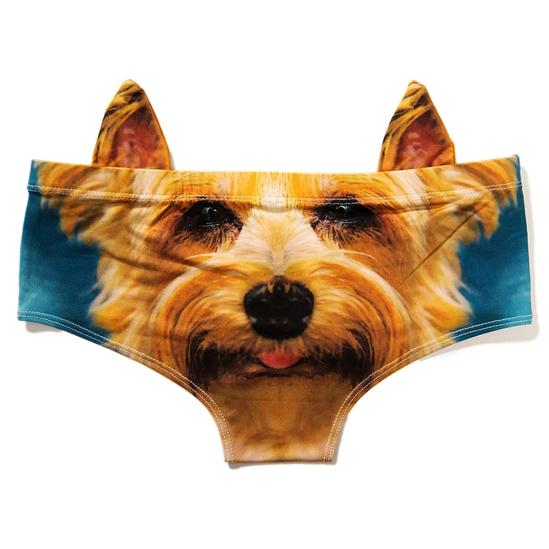Cute Cat Pet Print 3D Stereo Ears Panties Comfortable Ice Silk Women Underwear Sexy Low-Waist Thong Hip-Lifting Female Briefs