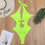 Lace up Halter Tummuy Cut Out Female Thong Swimwear One Piece Swimsuit Women Backless Monokini High Cut Bather Bathing Suit Swim