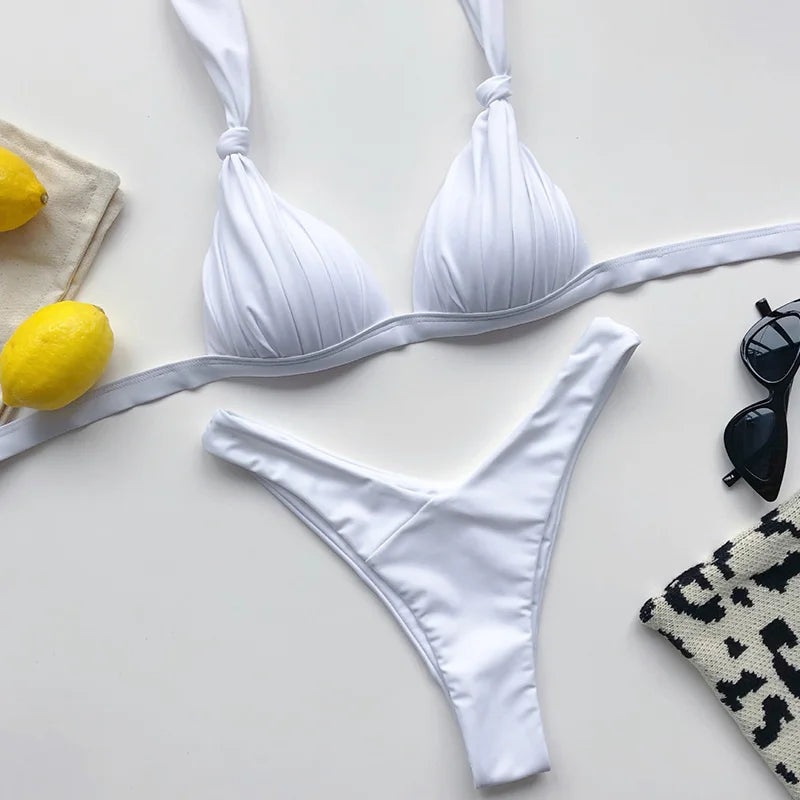 Sexy Halter Push Up Bra Cup Bikini 2025 Women Swimsuit Female Swimwear Two Pieces Bikini set Brazilian Bathing Suit Swim Beach