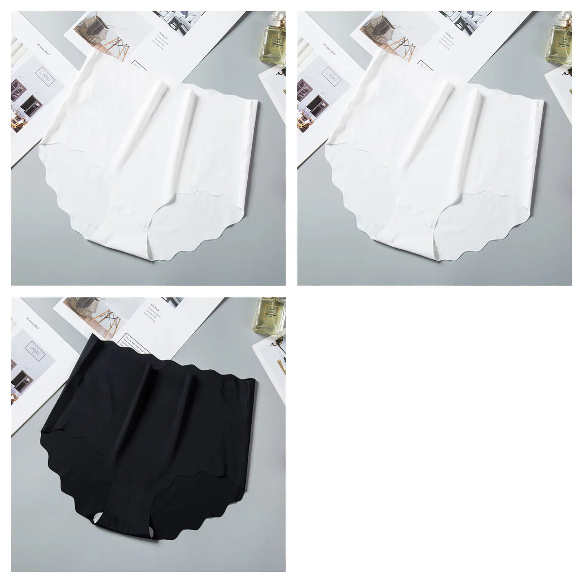 3Pcs/Set Women Ice Silk Panties Wavy Trim Seamless Underwear High Waist Panty No Show Briefs Invisible Ladies Lingerie M-XXL
