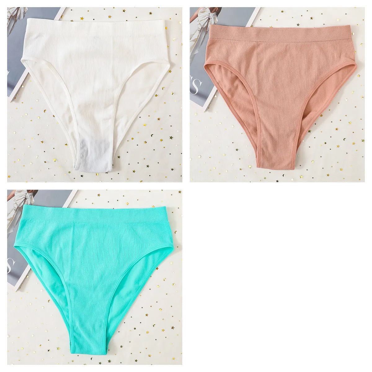 3Pcs/Set Seamless Panties Women High Waist Briefs High Cut Sports Bottom Underwear Female Stretch Rib Underpants Sexy Lingerie