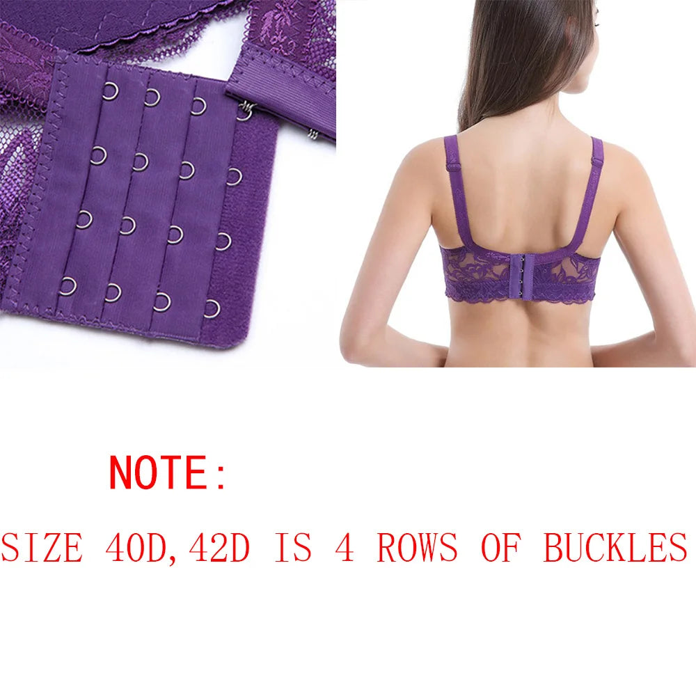 Sexy Lace Bra Plus Size A B C D Cup Underwire Gather Adjustment Plunge Lingerie Bras For Women Embroidery Underwear BH Top