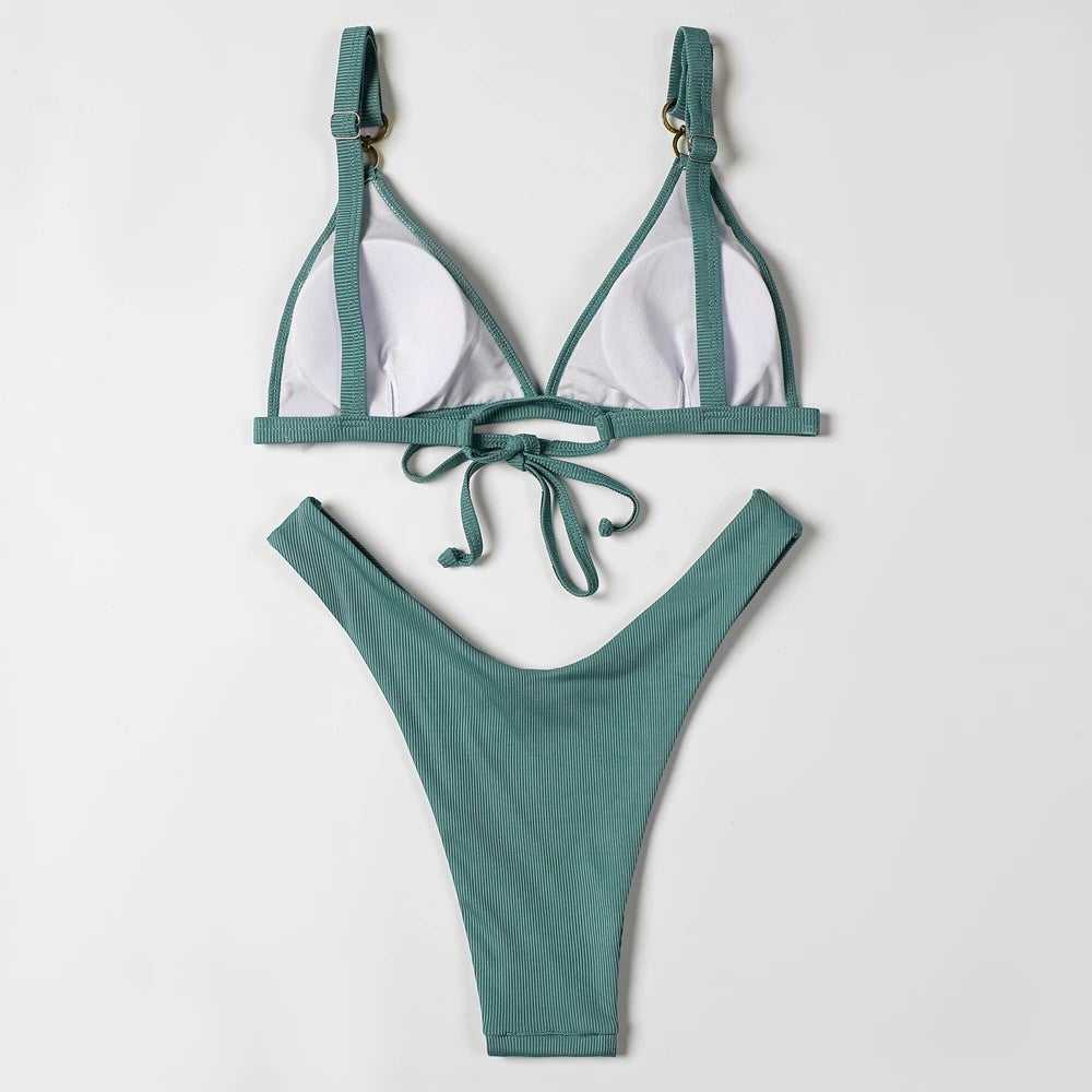 ZTVitality Sexy Solid Push Up Bikini 2025 New Arrival Padded Bra High Leg Swimsuit Ring Bandage Swimwear Women Brazilian Biquini