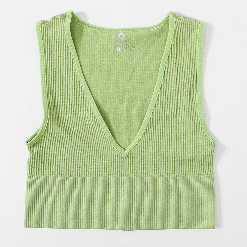 Deep V-Neck Crop Top 18 Colors Slim Fit Tank Stretchy Sleeveless Crop Vest Casual Ribbed Knit Top Low Cut Summer Camisole M-XL