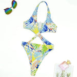 2025 Sexy High Cut Out Halter Female Swimwear One Piece Swimsuit Women Cross Bandage Monokini Bather Bathing Suit Swim Beachwear