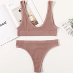 Women Seamless Bra And Panties Set Wire-Free U-Neck Small Cup Push-Up Bra Low-Rise Thongs Sexy Lingerie Female Underwear Set