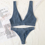 Women Seamless Bra And Panties Set Sexy Ribbed Bra Top Low Waist Thongs Wire-free Brassiere No Pads Comfort Intimates M-XL