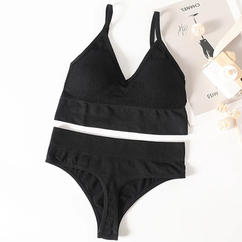 Sexy Women Bra Panties Set High Rise G-String Sports Bra Top Seamless Underwear Fitness Bra Top Female Lingerie Set Intimates