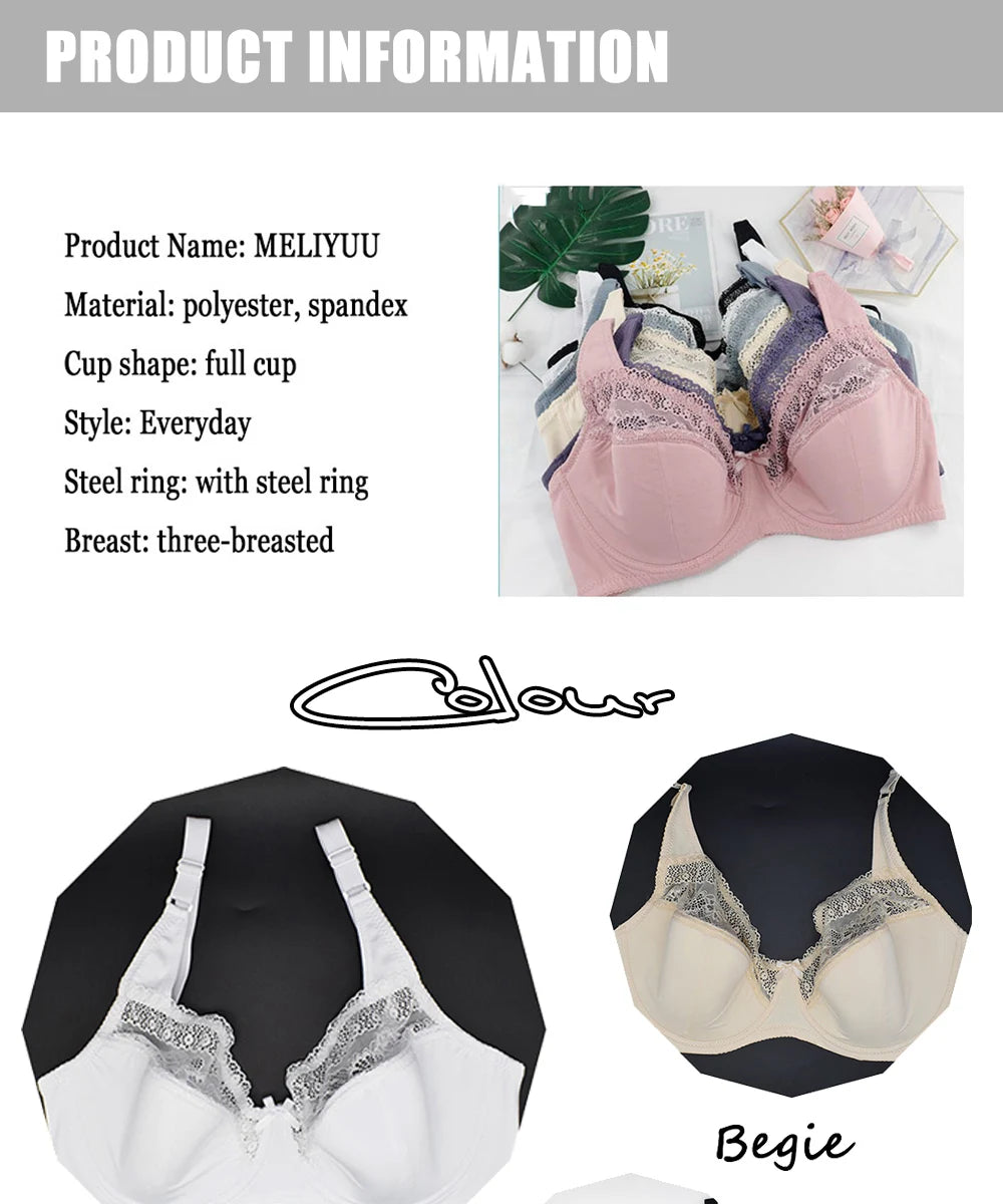 Plus Size Lace Bras For Women Lager Sexy Push Up Bra Bralette Comfortable Underwired Underwear Lingerie Tops BH D DD E F G Cup