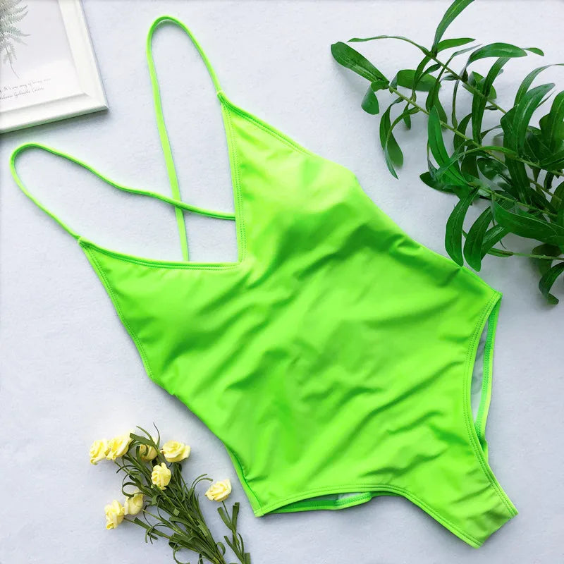 2026 V Neck Scrunch Butt Female Swimwear One Piece Swimsuit Women Backless Monokini Sexy High cut Bathing Suit Swim Bodysuit