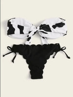 Beach Bikini 2025 Woman Sexy Front Lace Up Tie Bandeau Leopard Swimsuit Female Push Up Ruffled Bow Bathing Suit Thong Swimwear