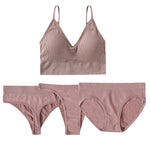 4pcs/set Women Underwear Set Active Wear Bra Top Female U Back Sports Bra And Panties Set G-String Thongs Sexy Lingerie