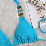 Halter Rhinestone Diamond Bikini Women Swimsuit Female Bikinis Metal Chain Swimwear Two Pieces Bikini Set Bathing Suit Swim Lady
