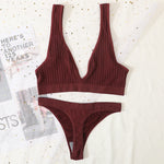 Women Seamless Bra And Panties Set Sexy Ribbed Bra Top Low Waist Thongs Wire-free Brassiere No Pads Comfort Intimates M-XL