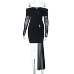 Sexy Short off Shoulder Sexy Backless Mesh Stitching Long Sleeve Dress
