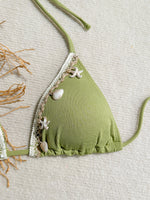 Shell Decoration Ribbed Bikini Women Swimwear Female Swimsuit Two-pieces Bikini Set Halter Strappy Bather Bathing Suit Swim Lady