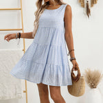 Summer Women Clothing Loose Casual Elegant Sleeveless Plaid Dress