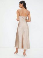 Women Clothing Spring Summer Satin Sling Deep V Plunge neck Slim Solid Color Dress