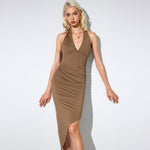 Sexy Pure V Neck Design Dress Slim Fit Party Dress Women