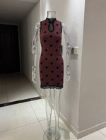 Summer Mid Polka Dot Contrast Color Lace Stitching Dress Stand Collar Sleeveless Sexy Casual Shaped Short Dress Women