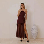 Tube Top Sleeveless Dress Ladies Stitching Mesh Maxi Dress