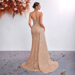 Light Luxury Sequ Tube Top Sexy High Waist Slit Fishtail Evening Dress Cocktail High Grade Socialite Dress