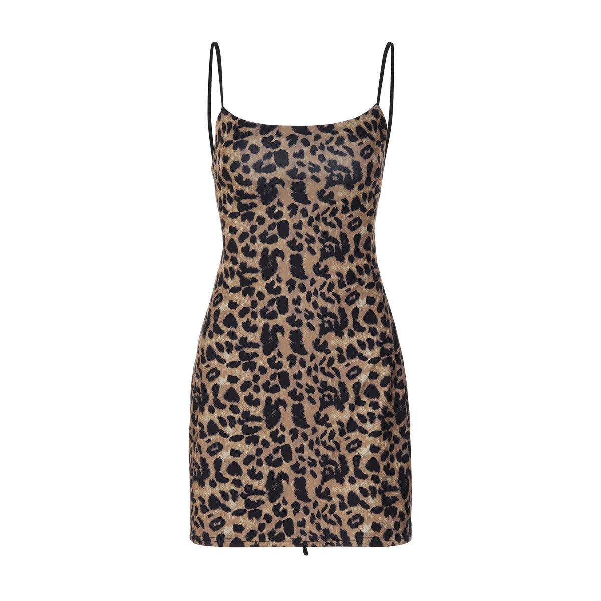 Women Clothing Summer Leopard Print Sexy Backless Lace up Waist Trimming Spaghetti Straps Dress for Women