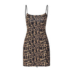 Women Clothing Summer Leopard Print Sexy Backless Lace up Waist Trimming Spaghetti Straps Dress for Women