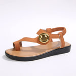 Toe Covering Metal Buckle Flat Sandals Women Elastic Band Casual Open Toe Beach Slippers