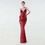 Heavy Industry Sequin Slim Deep Fishtail Evening Dress
