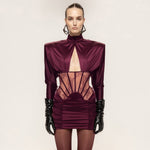 Autumn Winter Sexy Tight Elastic Satin Hip Elegant Dress