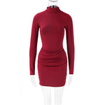 Autumn Sexy Sexy Dress Stand Collar Long Sleeve Pleated Slim Fit Niche Short Dress